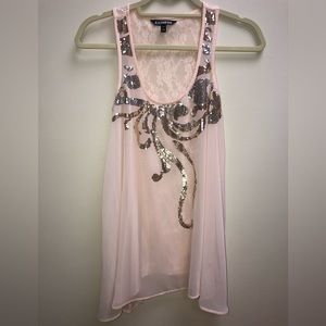Sheer XS express pink lace sparkle tank